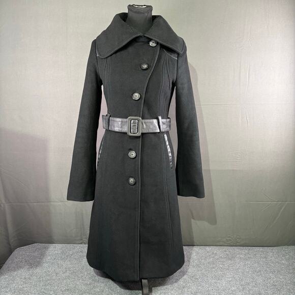Mackage Jackets & Blazers - Mackage Jacket Women XS Wool Cashmere Trench Coat Belt Button Quiet Luxury Black